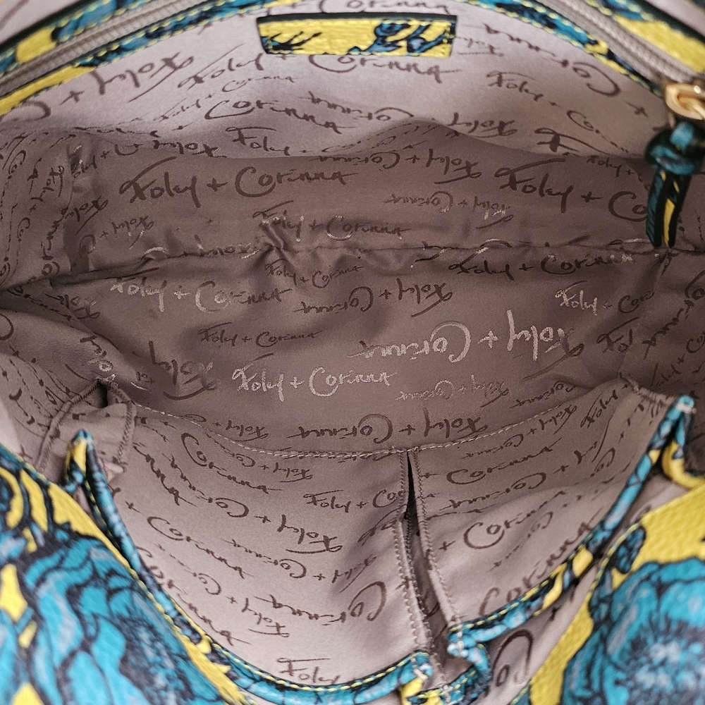 Foley + Corinna Kayla Lemon & Teal Floral Print  Vegan Foldover Tote Bag - Picture 6 of 6
